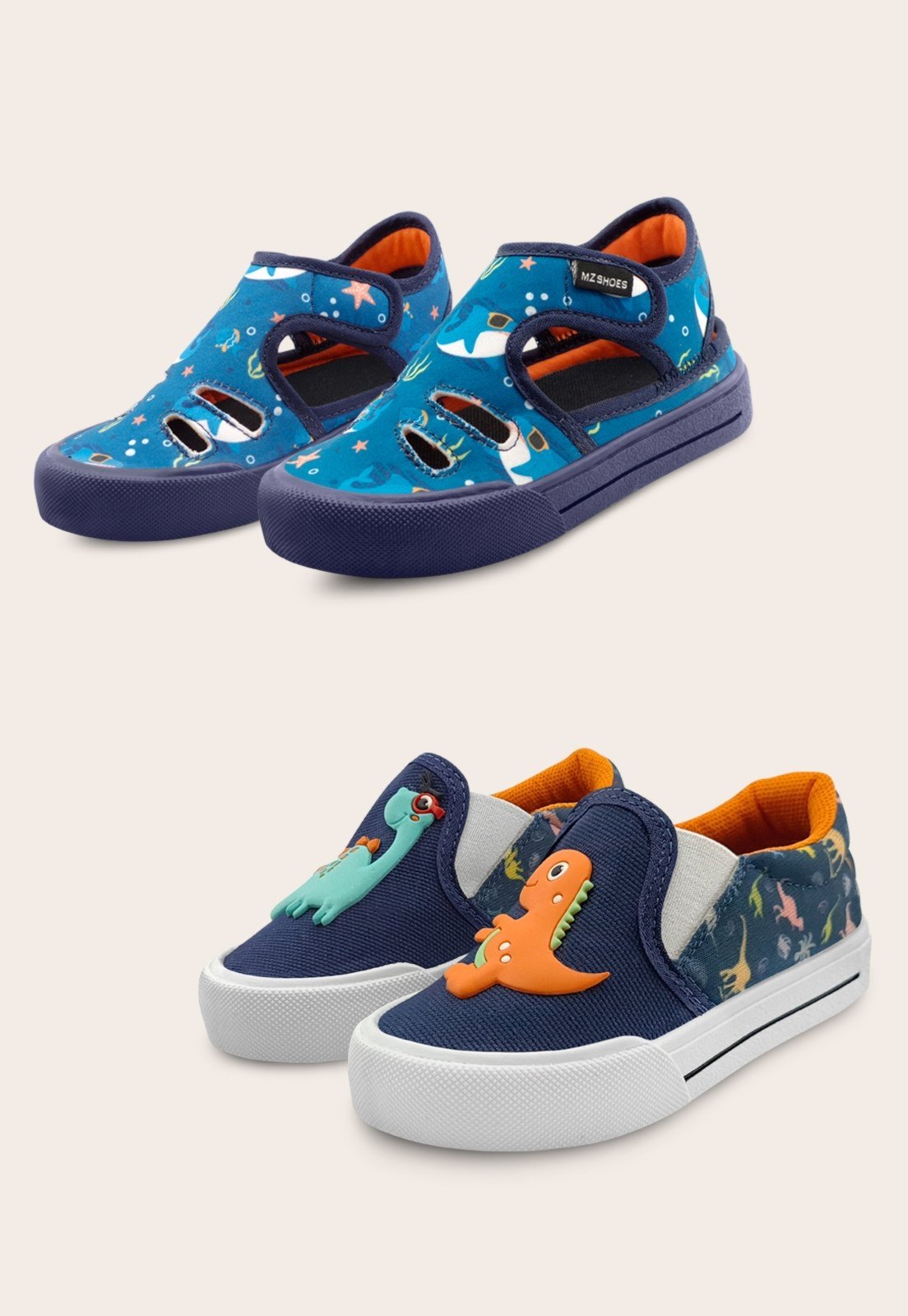 Infantil – Kit 2 Pares Sandália Papete Azul Tubarão E Tênis Menino Dinossauro Mzkid