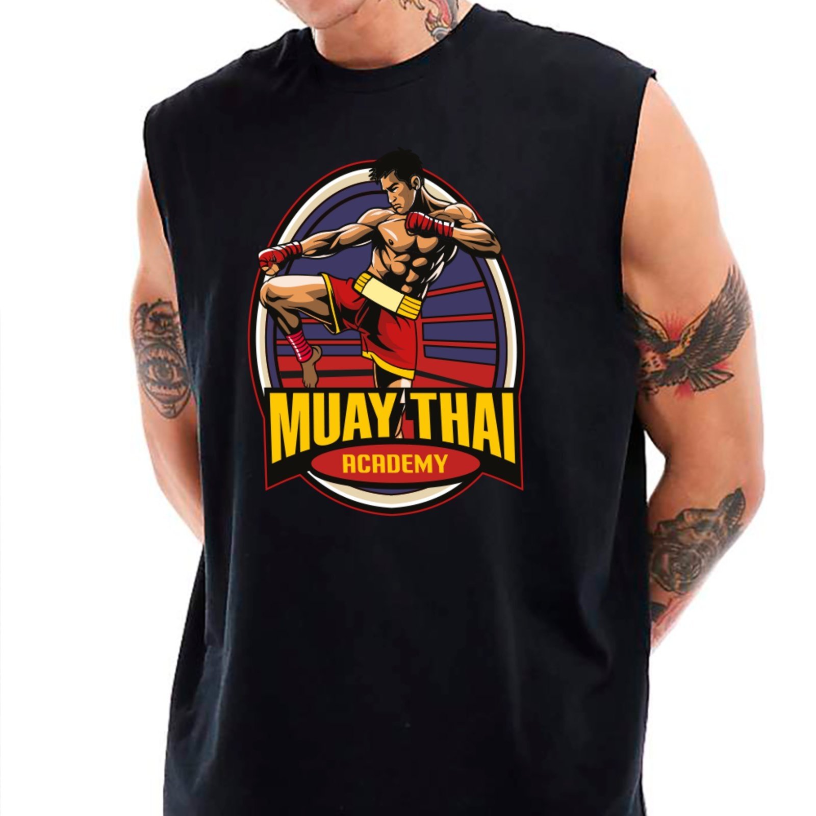 Camiseta Regata Machão Ousy Muay Thai Academy Oversized Masculina Preto