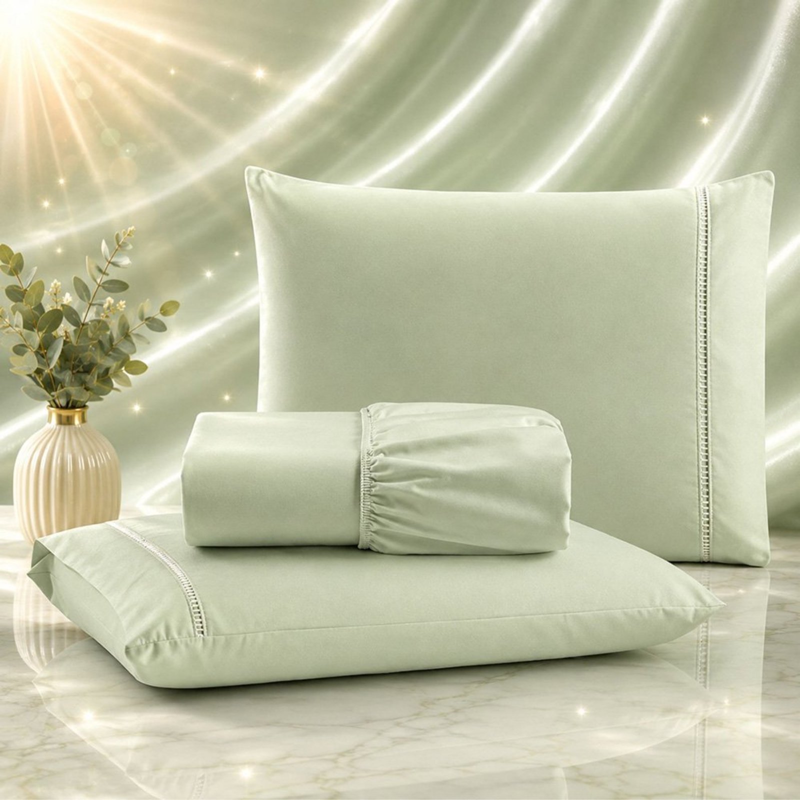 Jogo de Cama Lençol Quality Queen Micropercal 600 fios Macio 3 Peças - Verde Claro