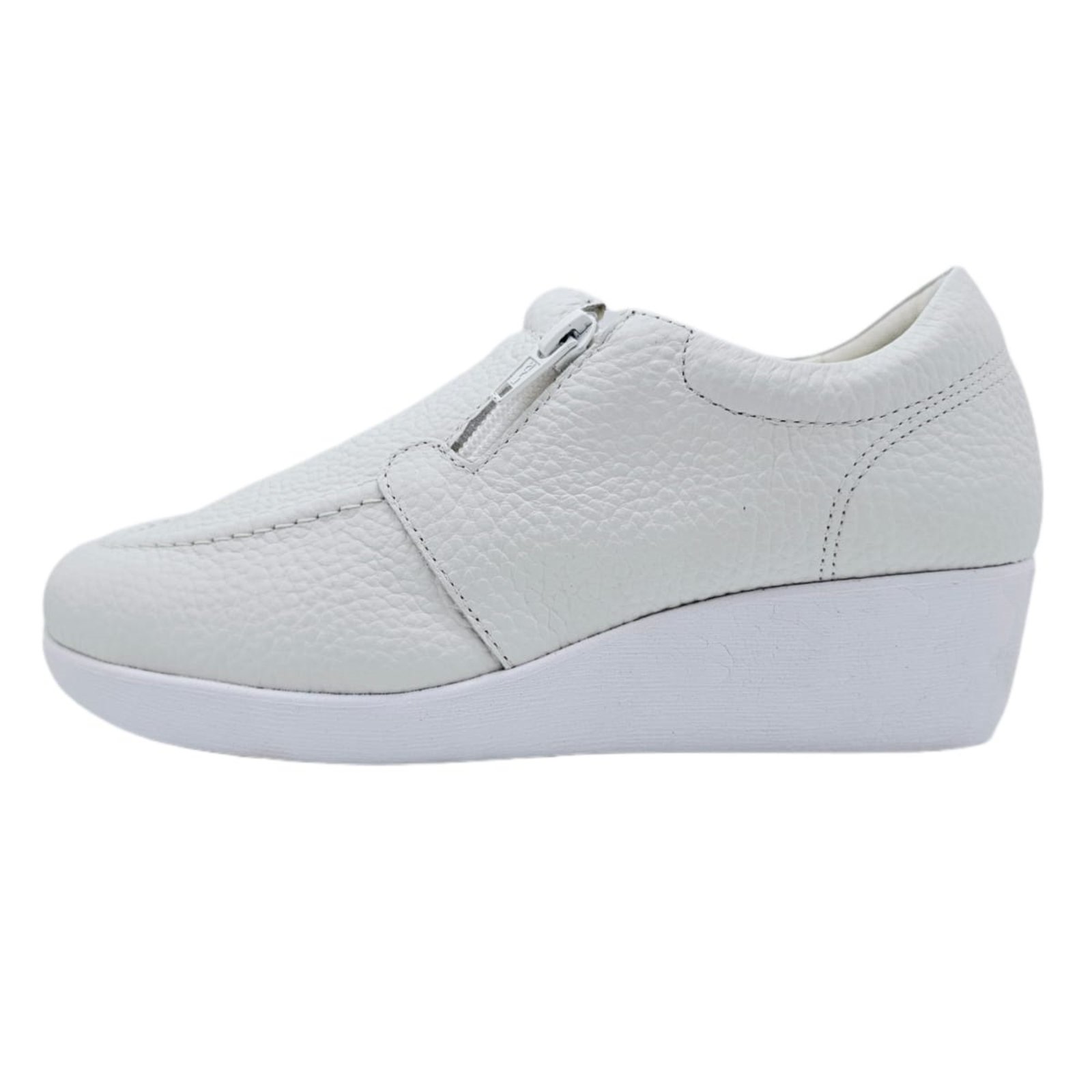Sapato Usaflex Anabela Mocassim com Ziper Ideal Uniforme Branco
