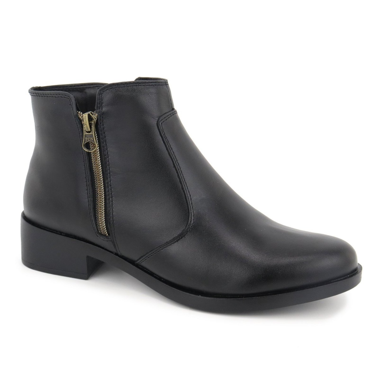 Bota Cano Baixo em Couro Preta com Zipper Lateral Muito Confortavel Estilo Casual e Urbano