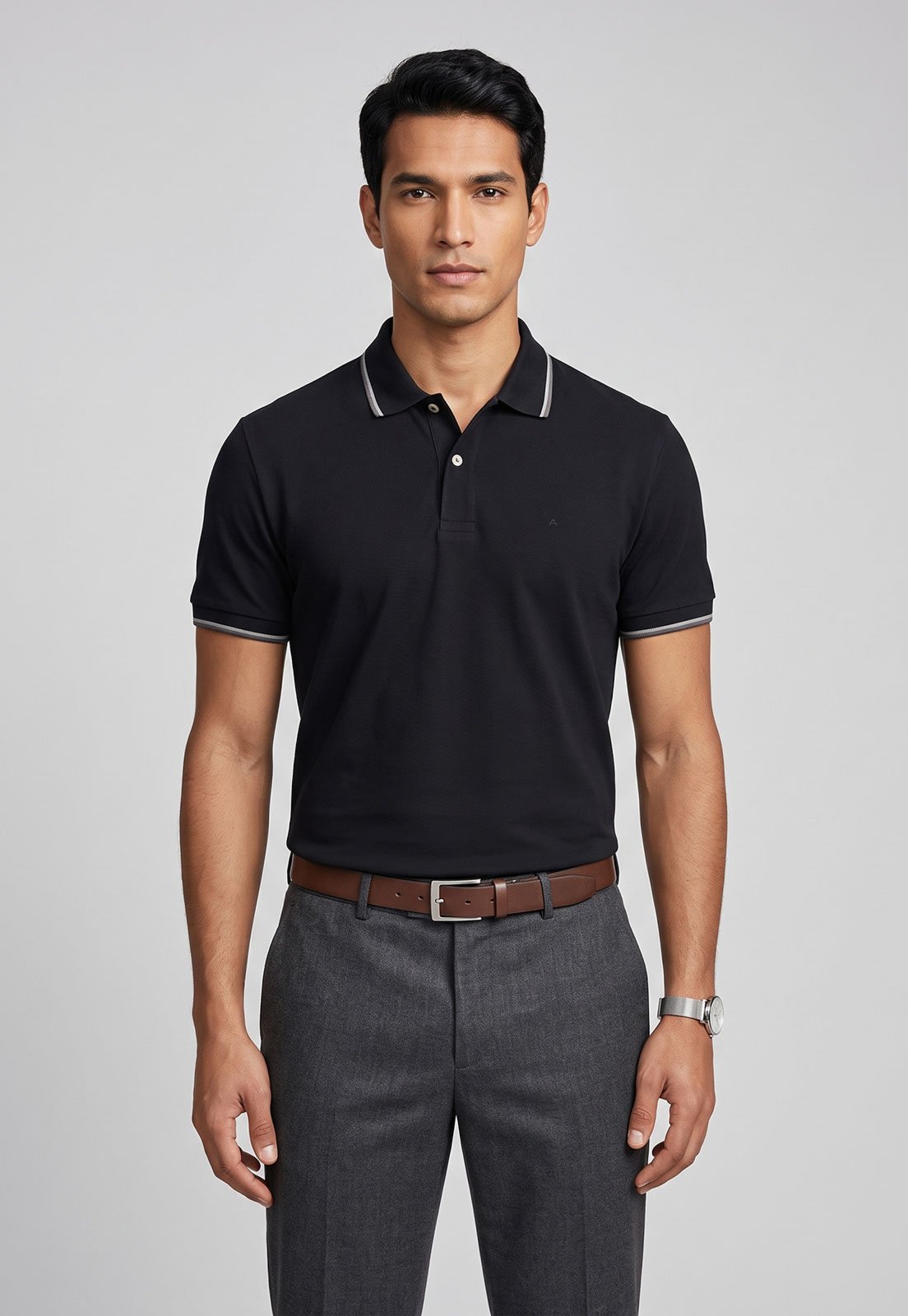 Camiseta Polo Masculina Aramis Gola Polo Detalhe Listrado Azul-Marinho