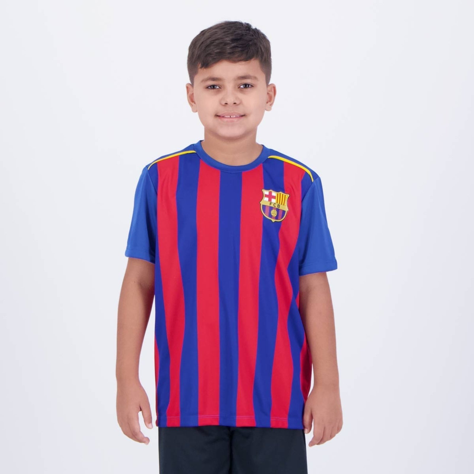Vista 2 Camisa Barcelona Listrada Juvenil e Vermelha Balboa azul Balboa azul