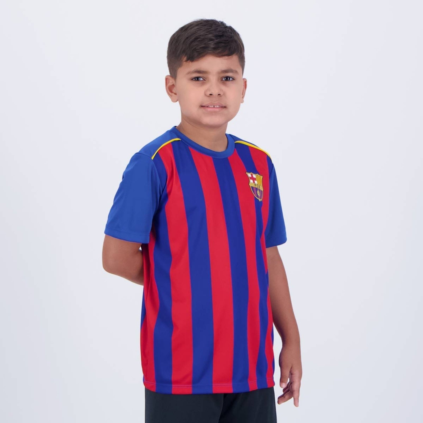 Vista 3 Camisa Barcelona Listrada Juvenil e Vermelha Balboa azul Balboa azul