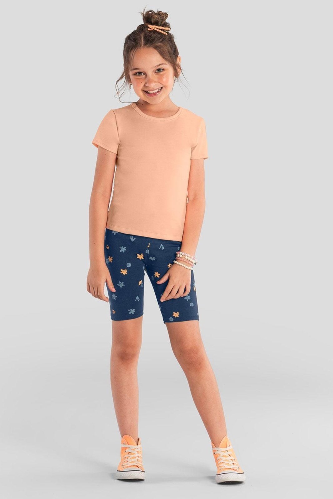 Infantil - Bermuda ciclista menina florida em cotton Brandili
