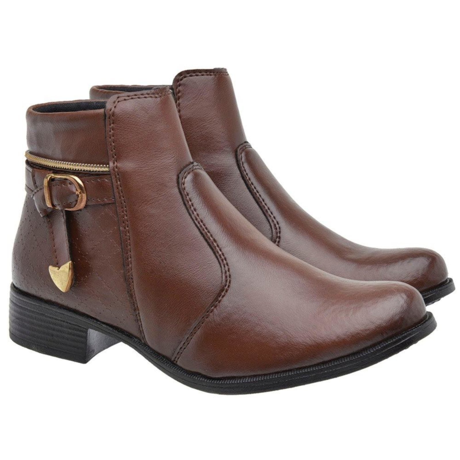 Bota Cano Curto Coturno Casual Botinha Confortável Macia Café