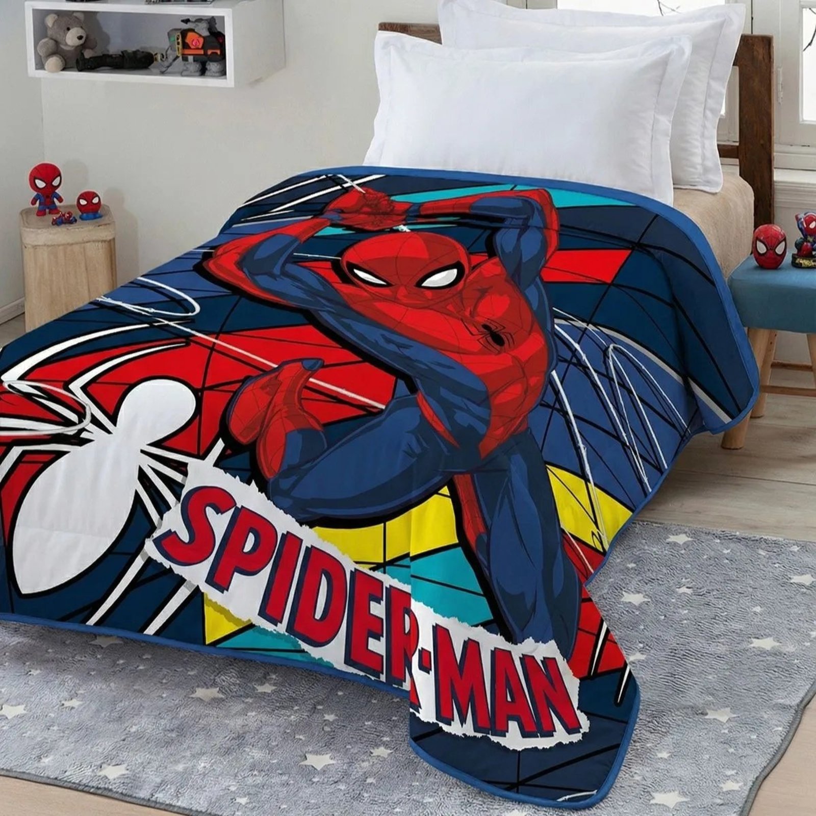 Cobertor Solteiro Jolitex Microfibra Homem Aranha Raschel Azul