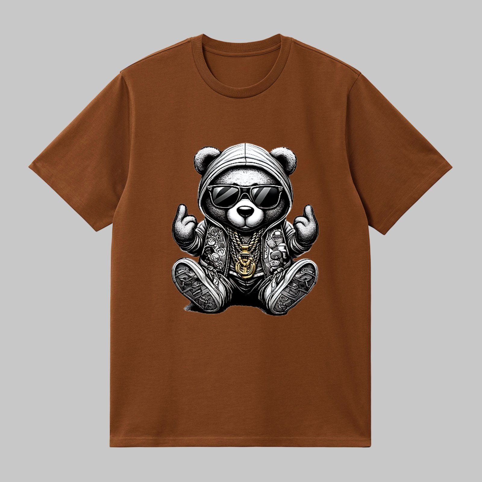 Camiseta Básica Panda Hip Hop Style Unissex Marrom