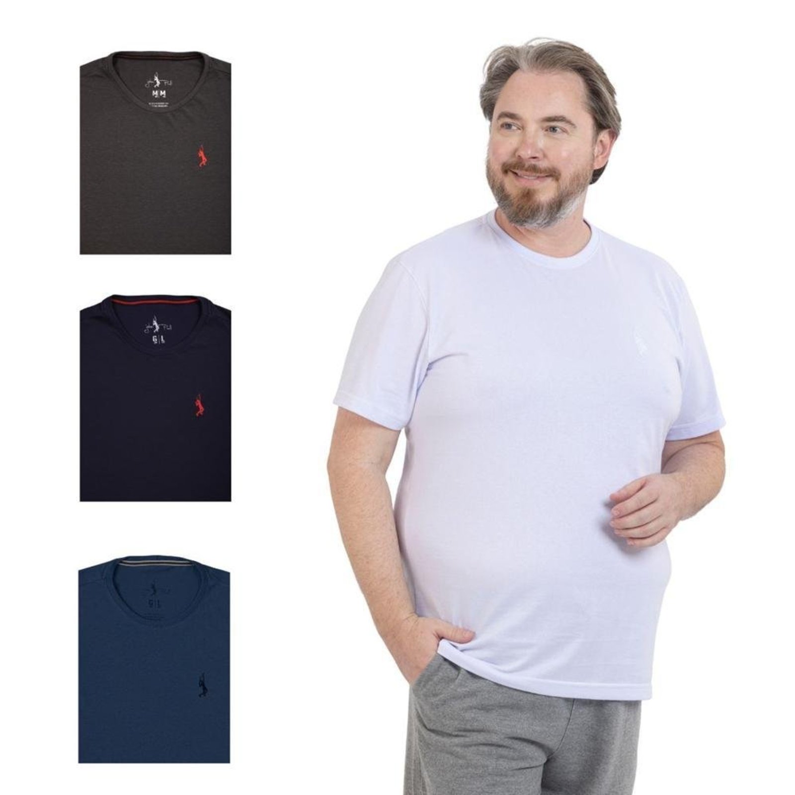 Kit 4 Camiseta Plus Size Básica Casual Masculina Confortável
