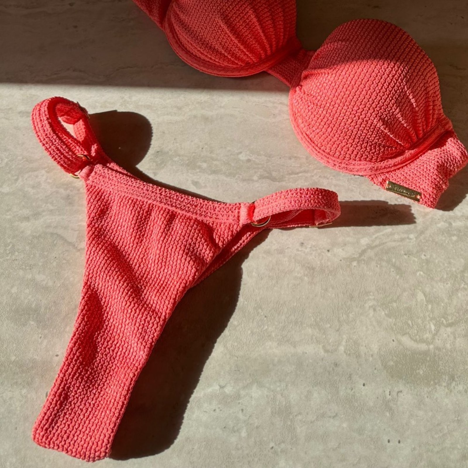 Calcinha Biquíni Atenas Avulsa Fio Duplo Regulável Textura Peach Blush Trituê