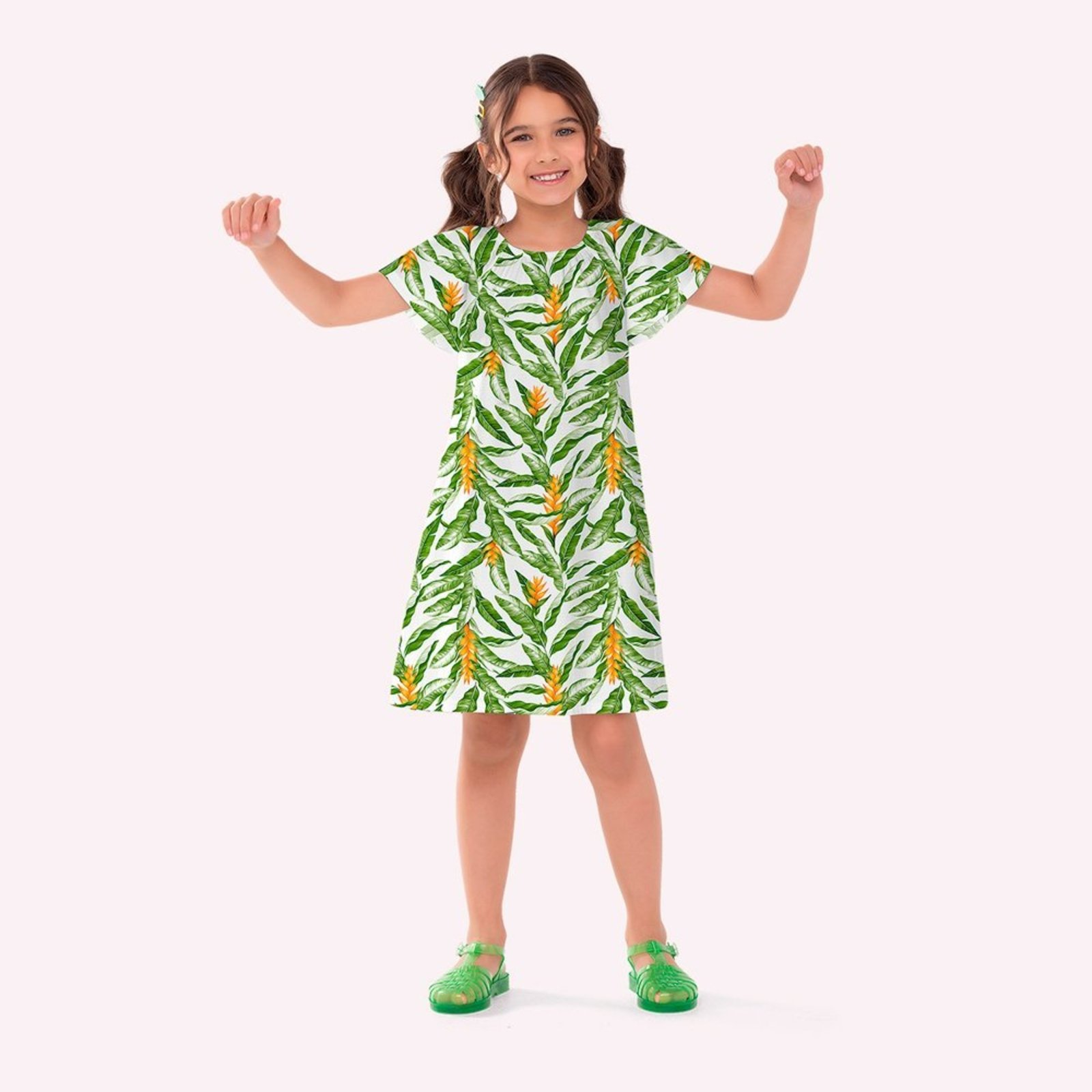 Infantil - Vestido Menina Folhas Nanai