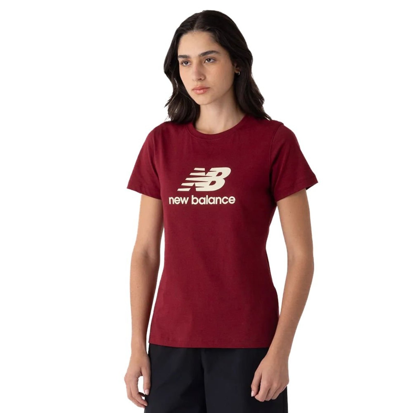 Vista 2 Camiseta Feminina New Balance Essentials Estampa Bege vinho New Balance vinho
