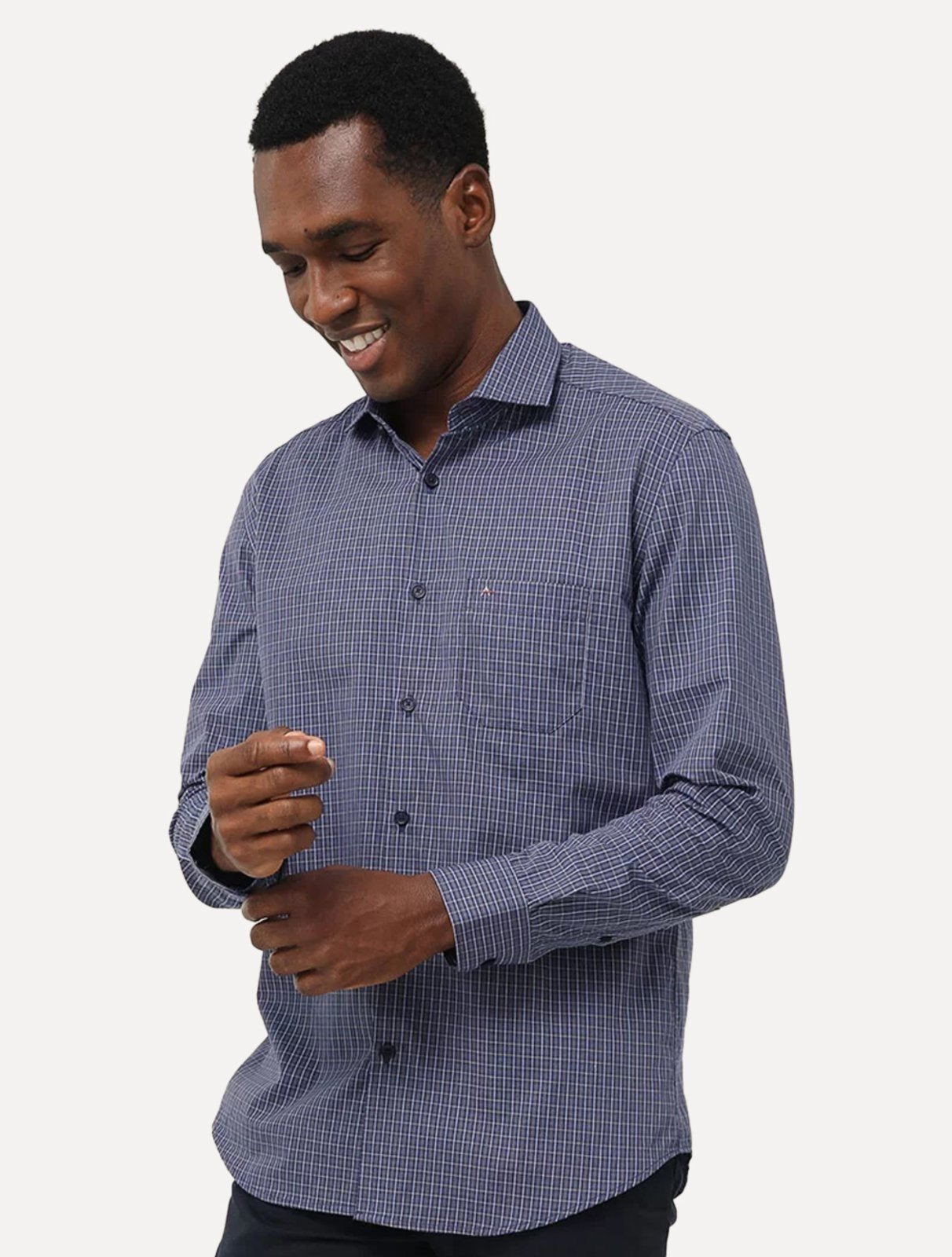 Camisa Aramis Masculina Regular Tricoline Micro Xadrez Azul Marinho