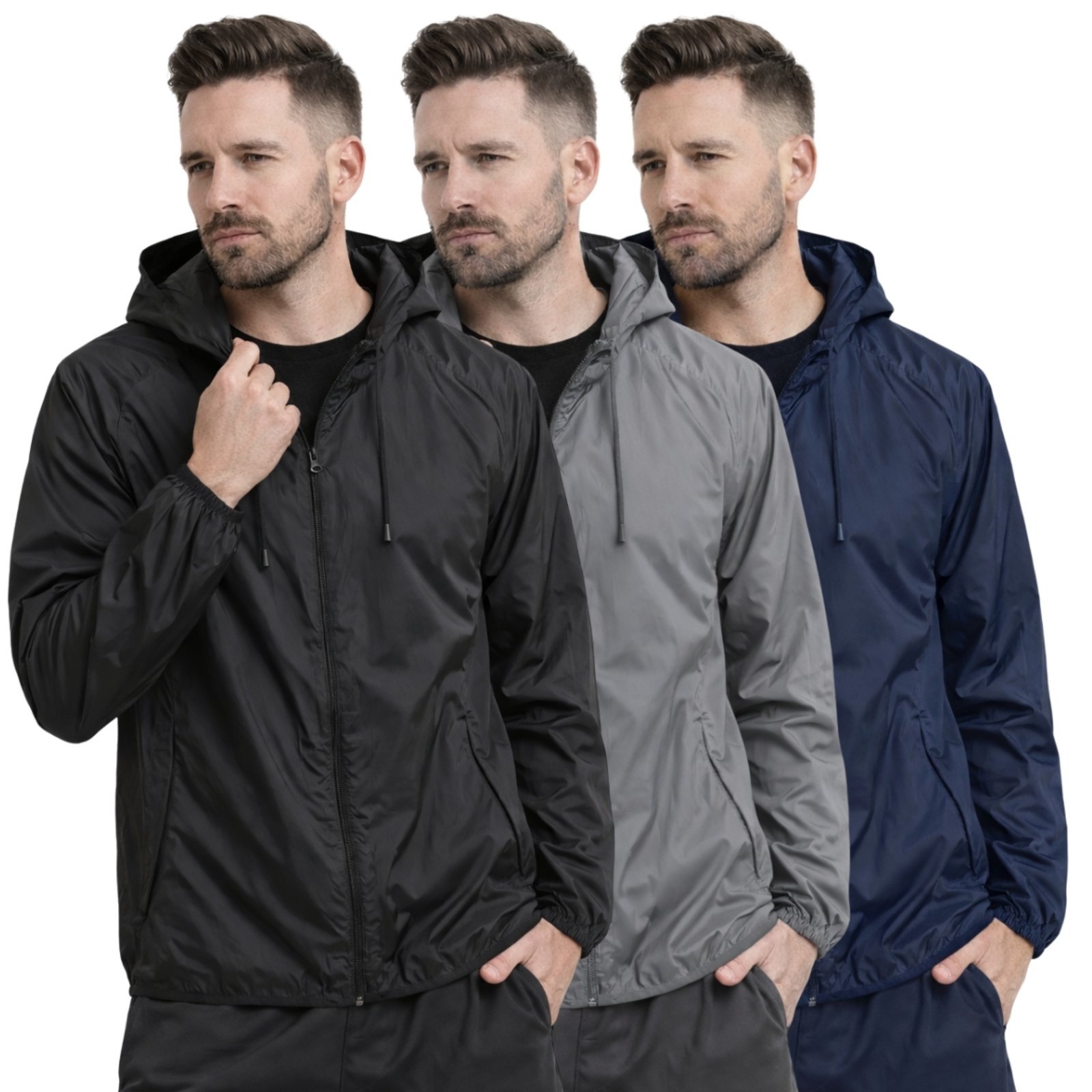 Kit 3 Jaqueta Corta Vento Impermeável Masculino Leve e Confortável Estilo Casual Liso
