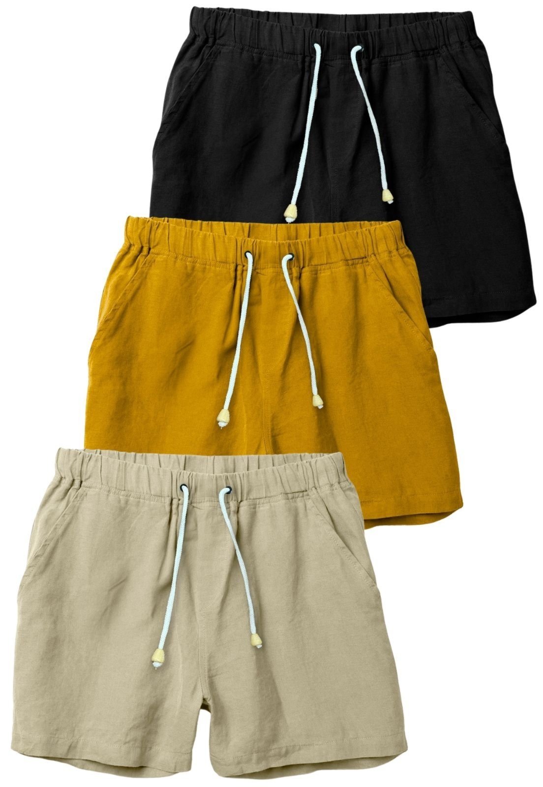 Kit 3 Shorts Linho Premium Relaxado Bermuda Masculina