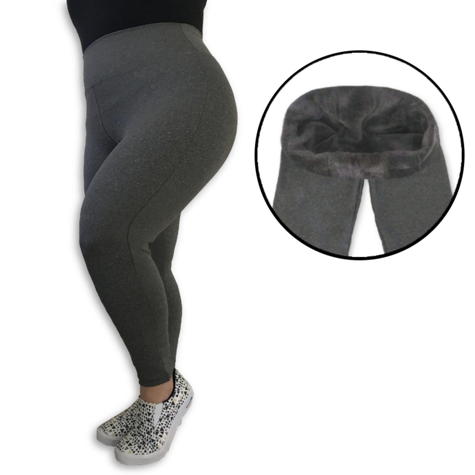 Calça Legging Plus Size Heide Ribeiro Flanelada Térmica Cinza Mescla