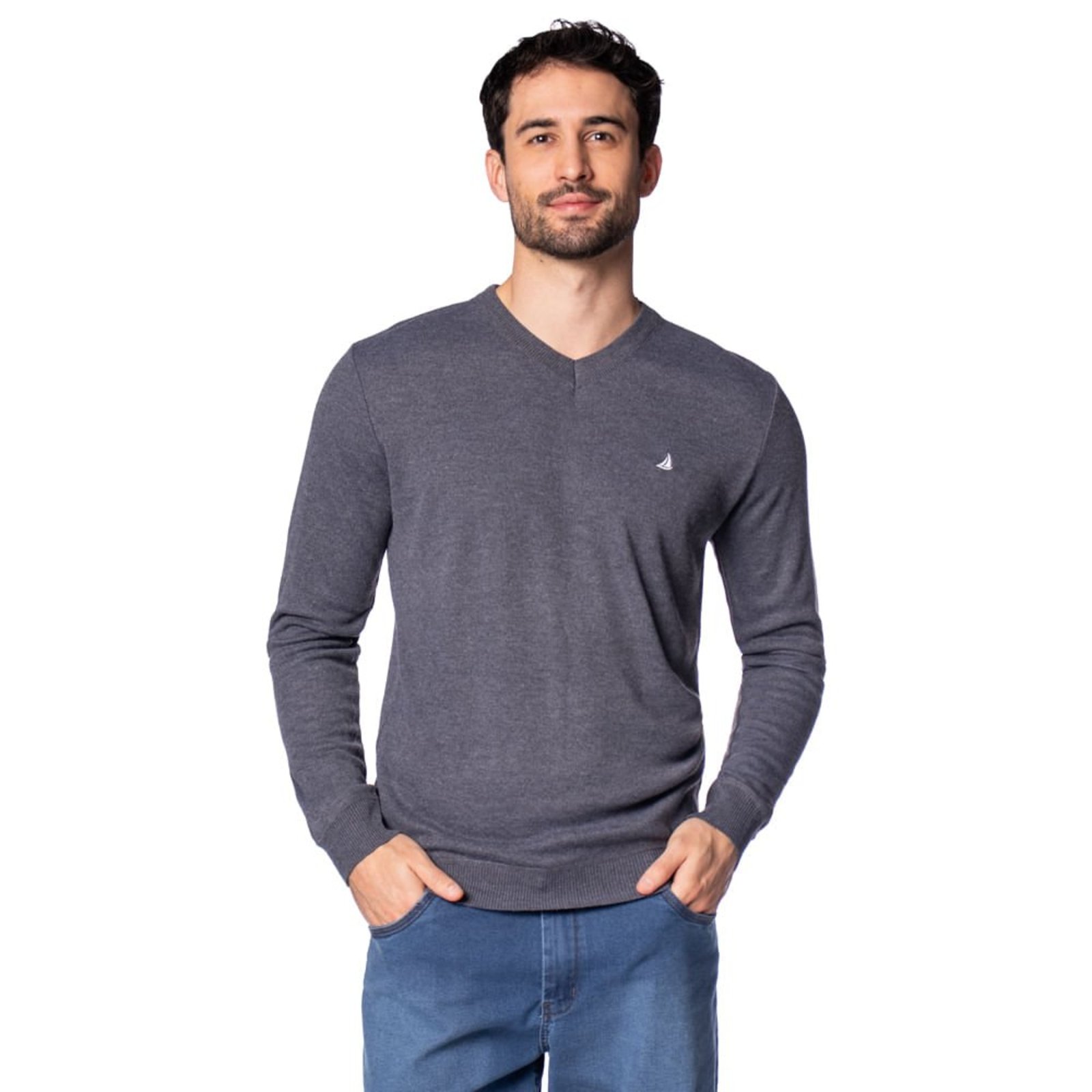 Suéter Masculino Balboa Gola V Cinza