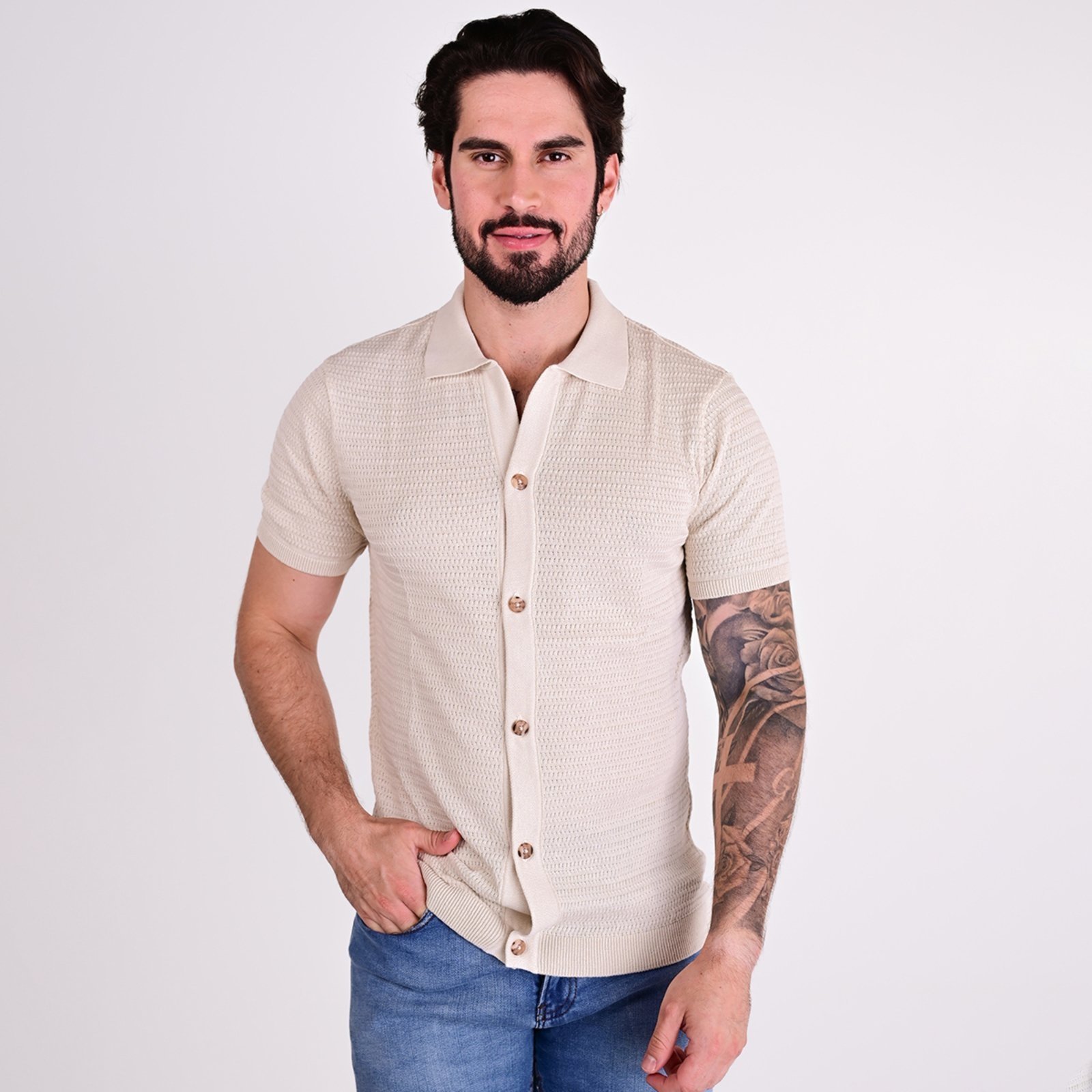 Camisa Polo Oficina Âncora Areia