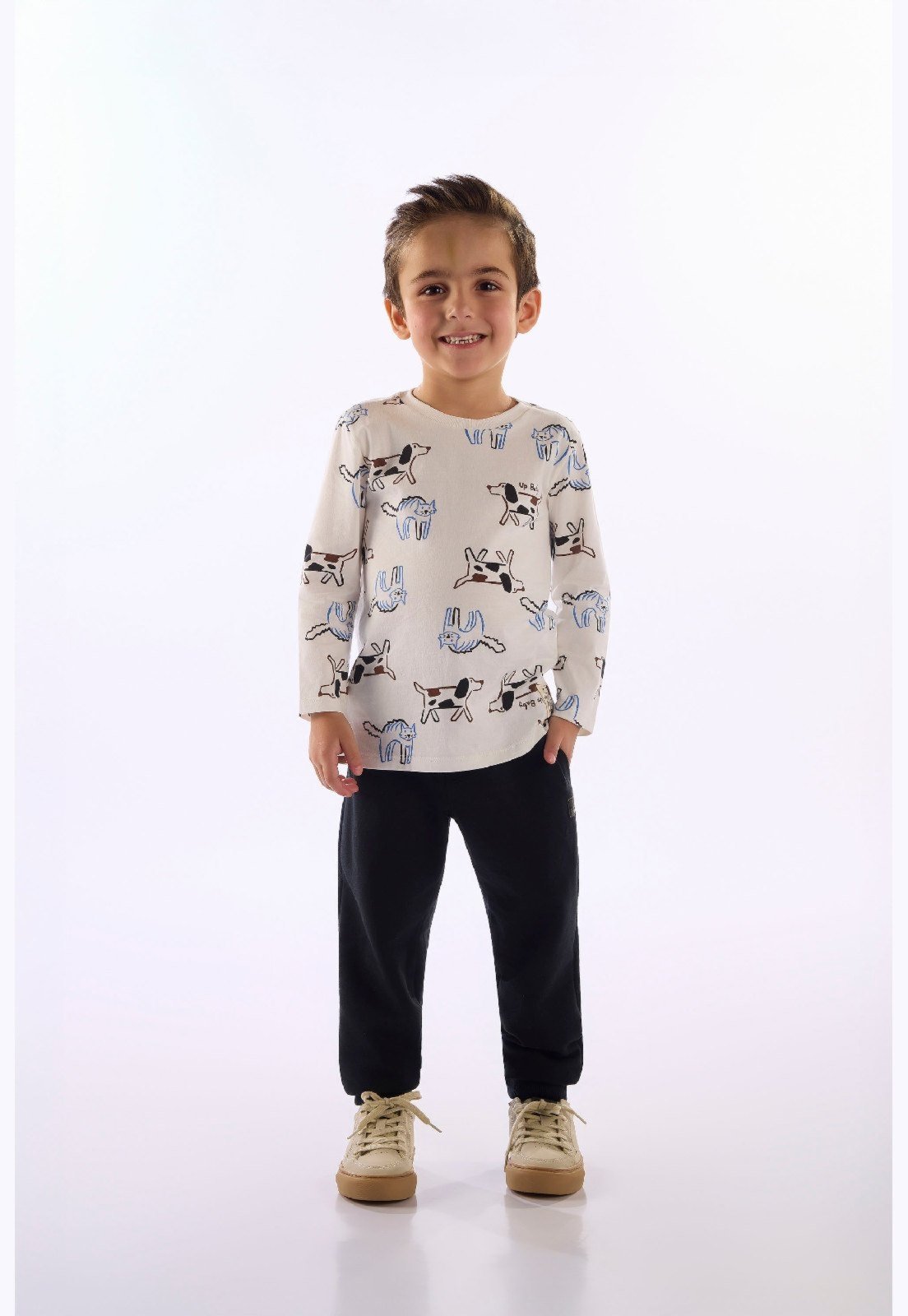 Infantil - Camiseta Manga Longa Puppy Fun Up Baby Branco