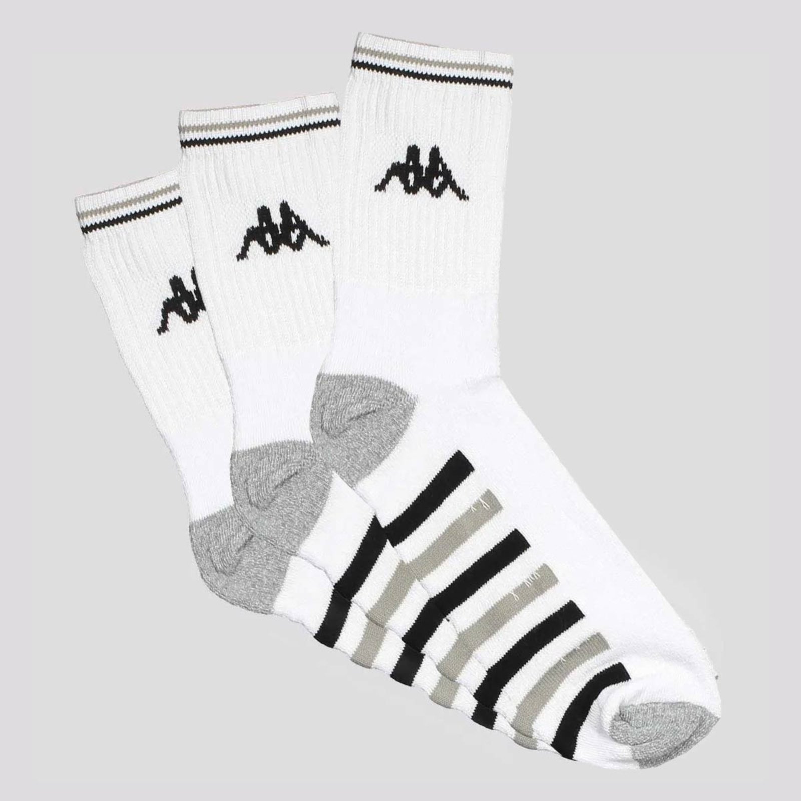 Vista 2 Kit Meia Kappa 3 Pares Comfort Cano Médio Branca branco Kappa branco