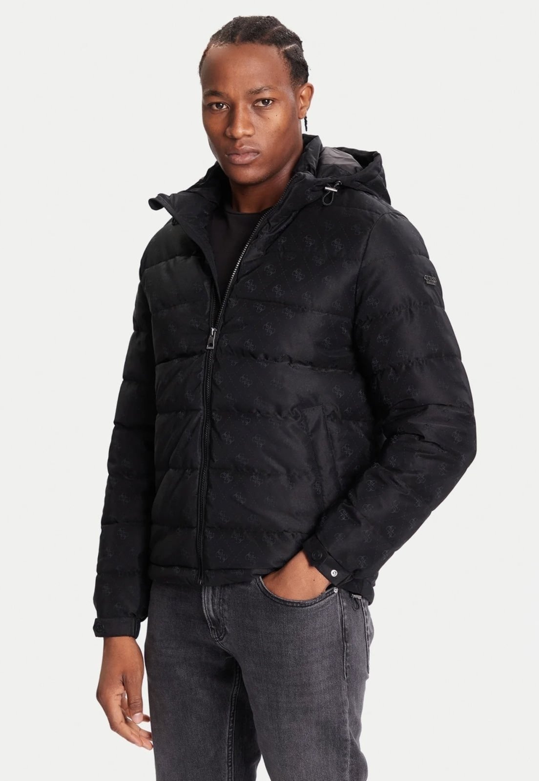 Jaqueta Guess Puffer Monograma Preto