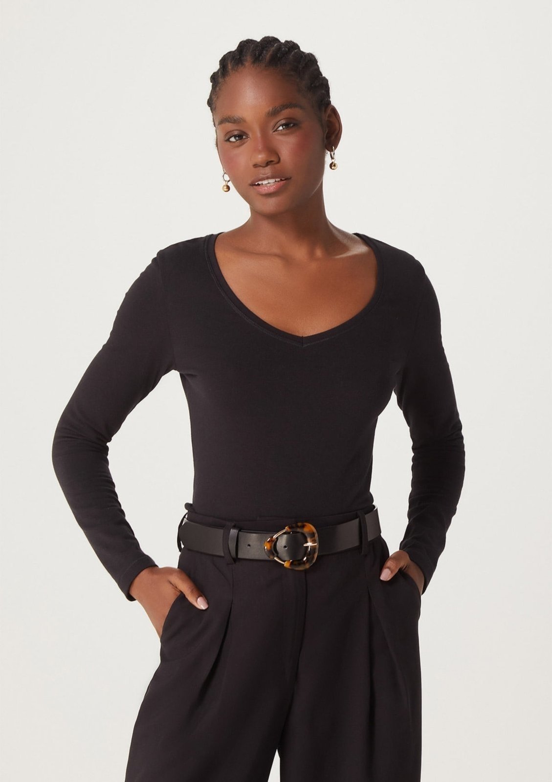 Blusa Básica Slim Manga Longa PRETO