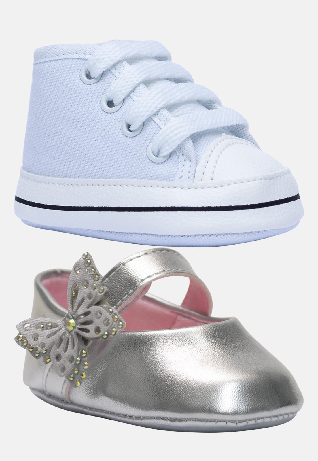 Infantil – Kit Tenis e Sapatilha Pópidi Menina Prata e Branco