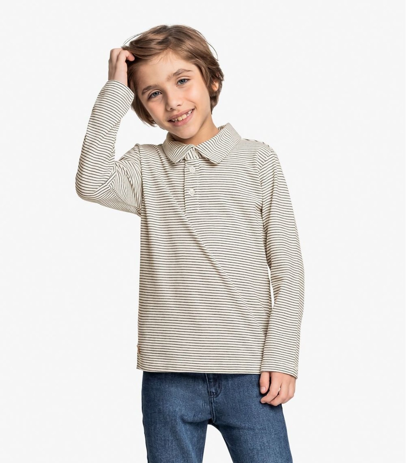 Infantil – Camisa Listrada Manga Longa Trick Nick Bege