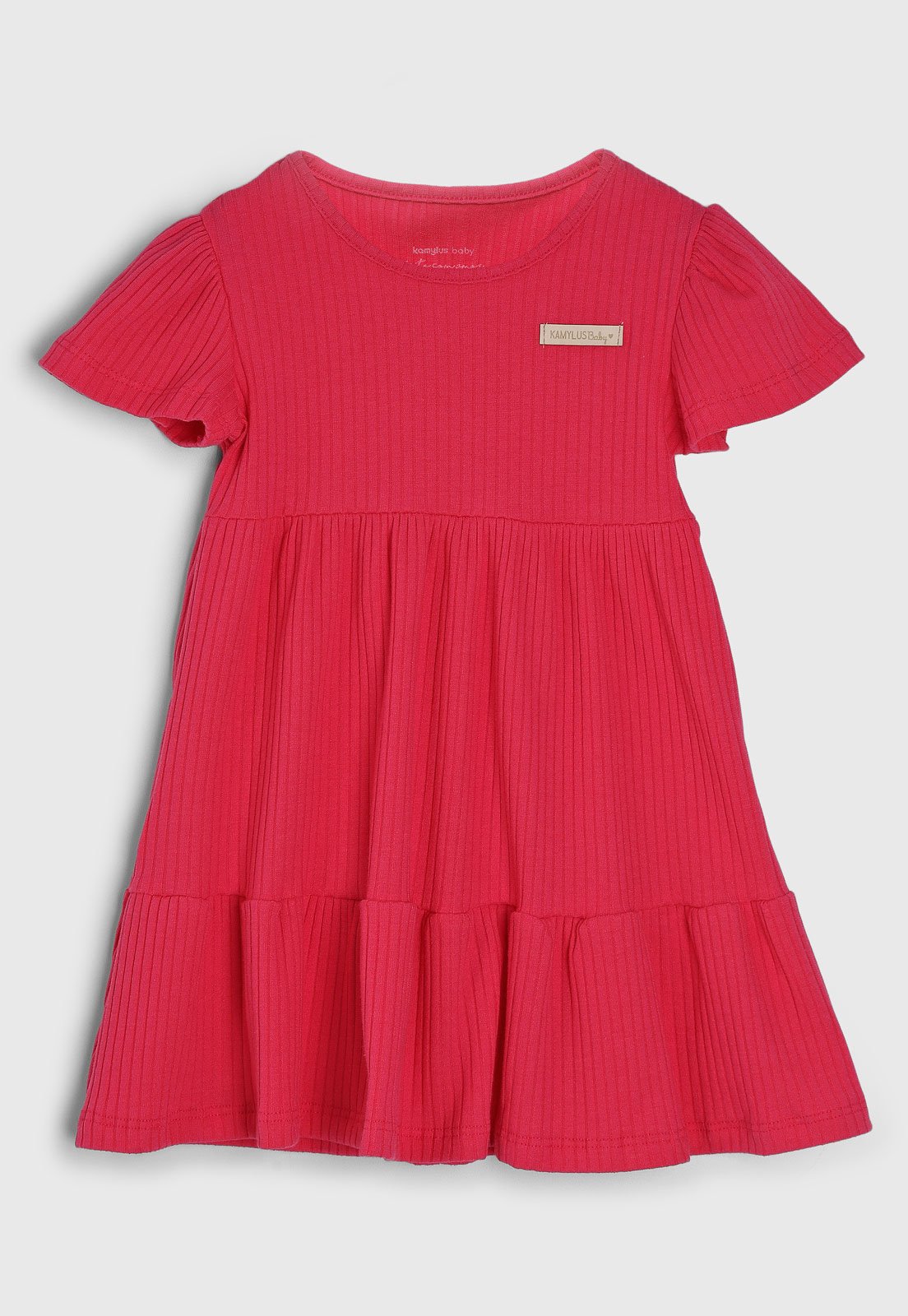 Vestido Kamylus Manga Curta Canelado Rosa