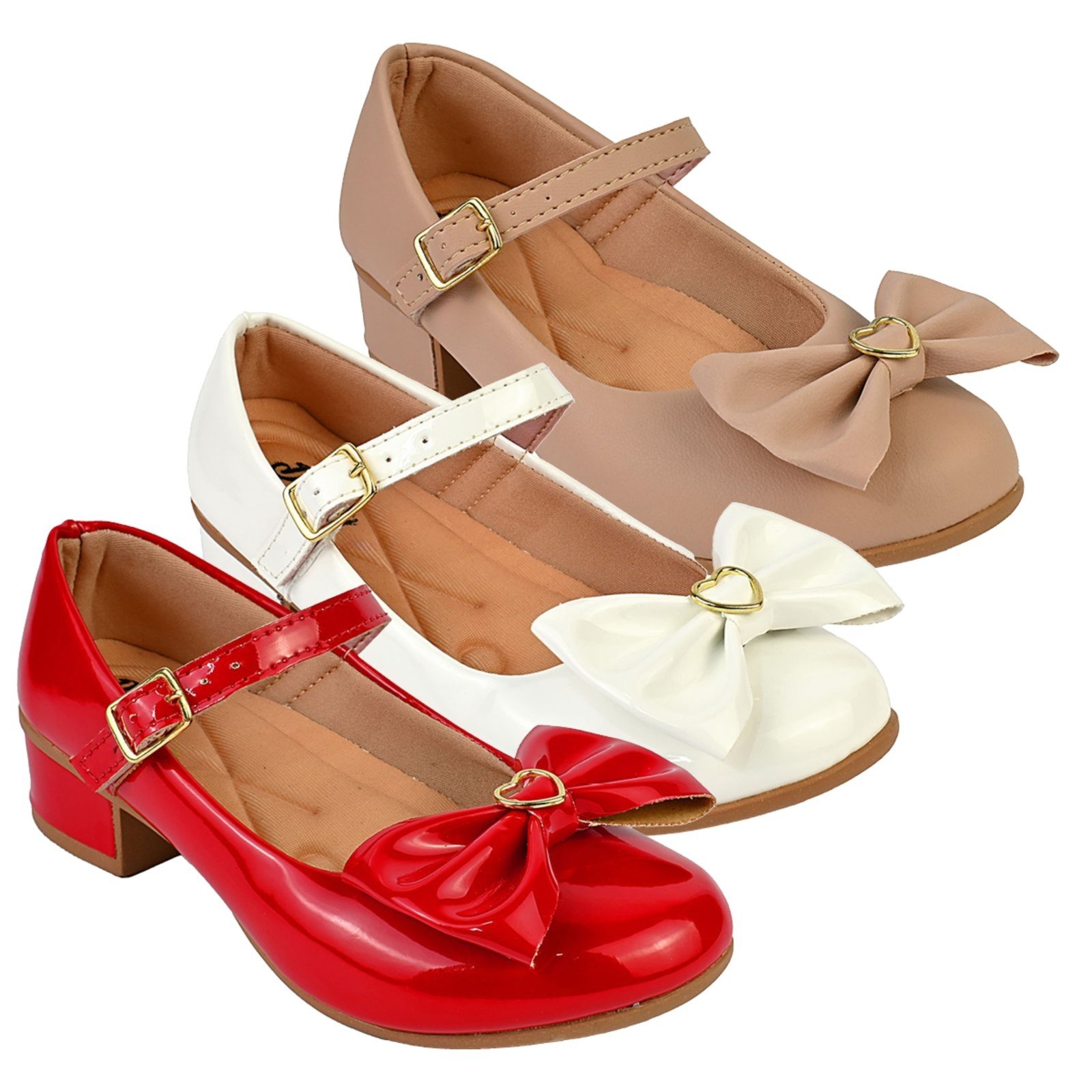 Infantil - Kit Com 3 Pares Sapatilha Feminina De Menina Boneca Do 28 Ao 36 101 - VERMELHO E NUDE FOSCO E BRANCO 500