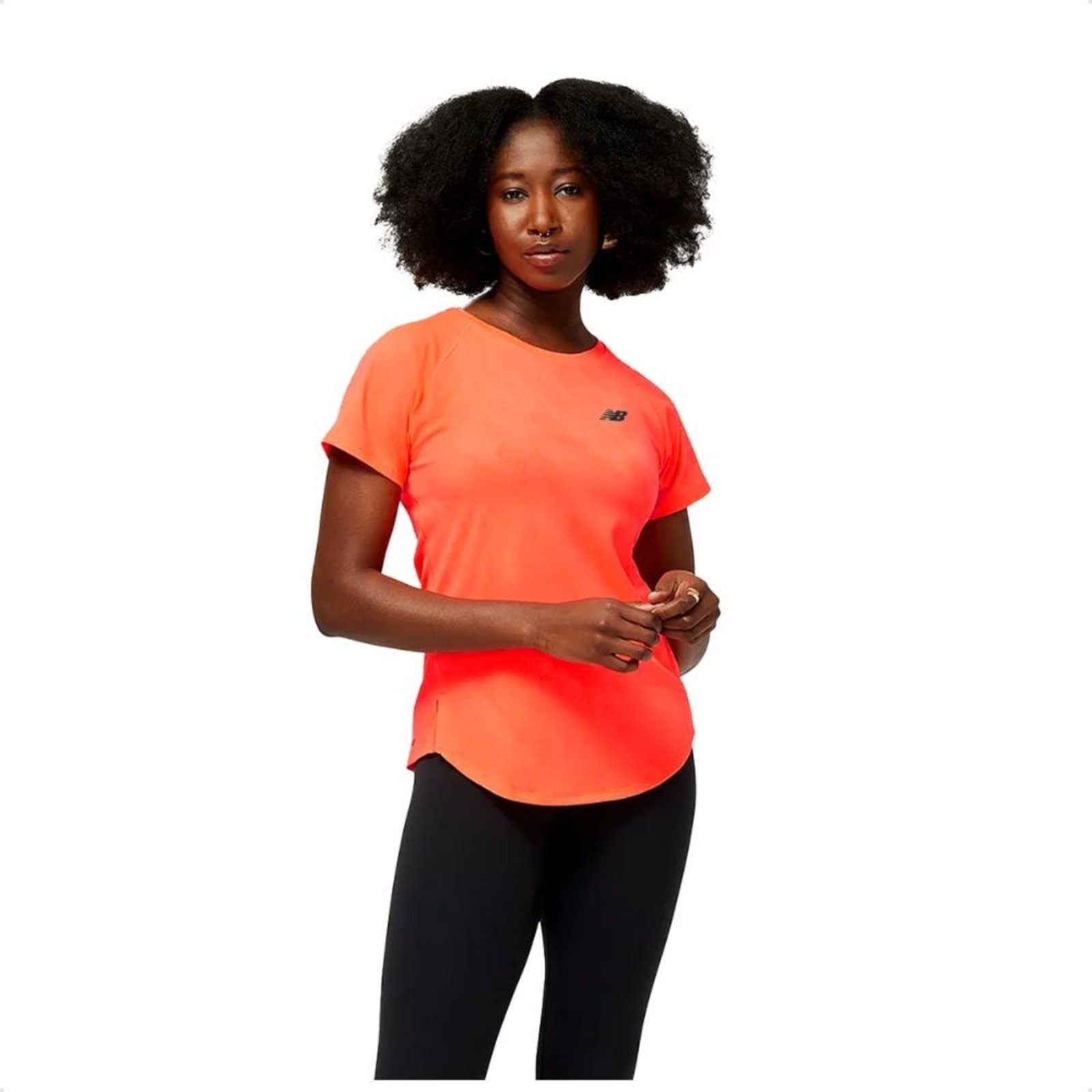 Vista 2 Camiseta New Balance Q Speed Jacquard Feminina laranja New Balance laranja