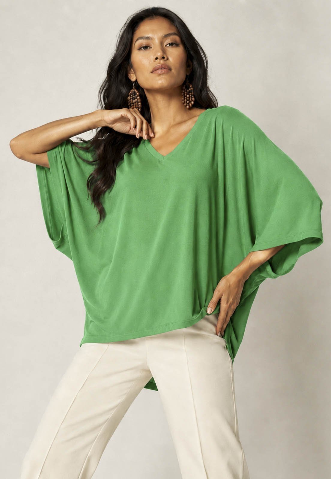 Blusa Amazonia Vital Ampla Morcego Guyrá Manga 3/4 Malha Verde