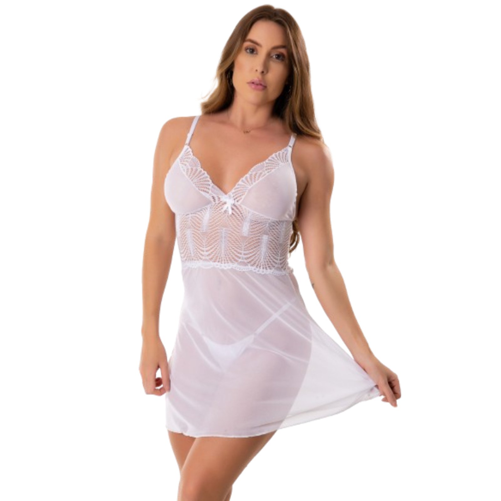Camisola Feminina Tule Lingerie Transparente Íntimo Sexy Sensual Conforto Linha Noite