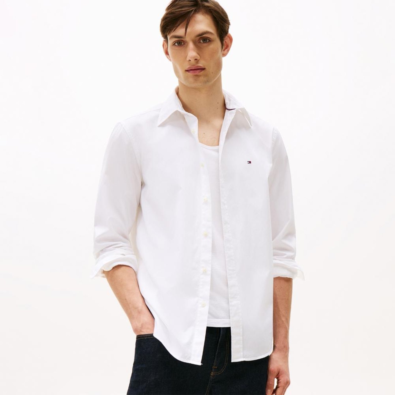 Vista 2 Camisa Th Flex Popeline Regular Fit - EEG Tommy Hilfiger branco Tommy Hilfiger branco