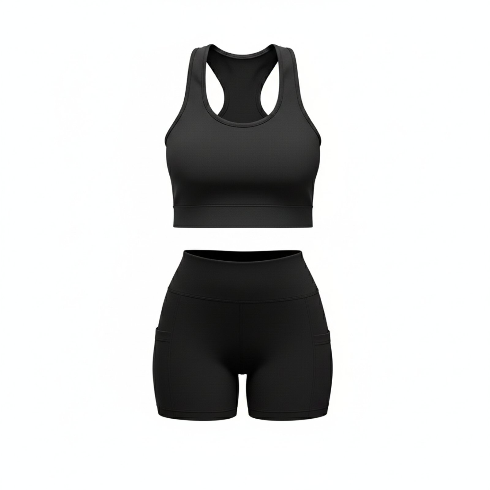 Conjunto Fitness Feminino Short Com Bolso e Top Academia Liso Básico Preto