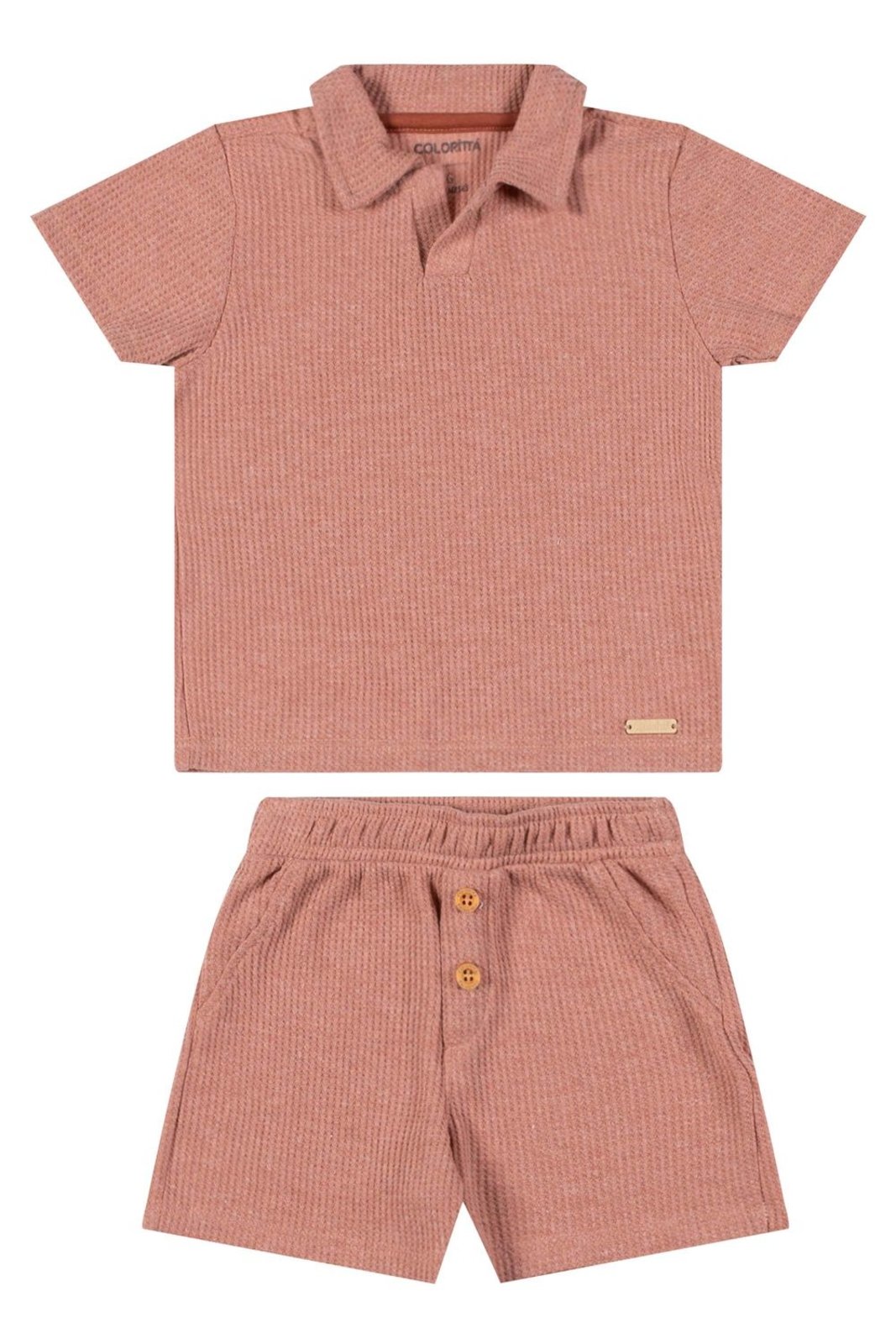 Infantil - Conjunto Menino Polo Texturizado Colorittá Marrom