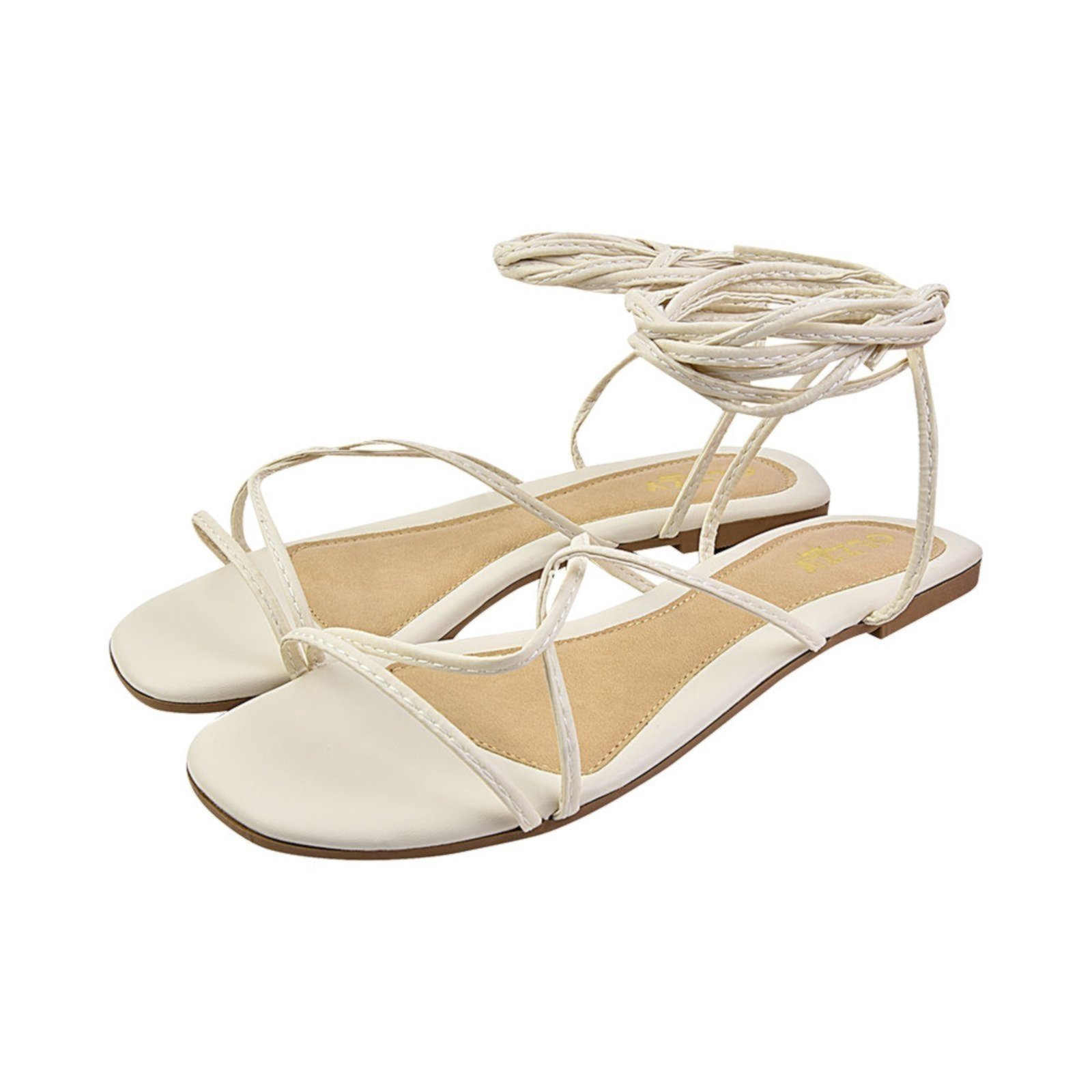 Sandália Rasteira Feminina Amarração Tiras Rasteirinha R-95 OFF White