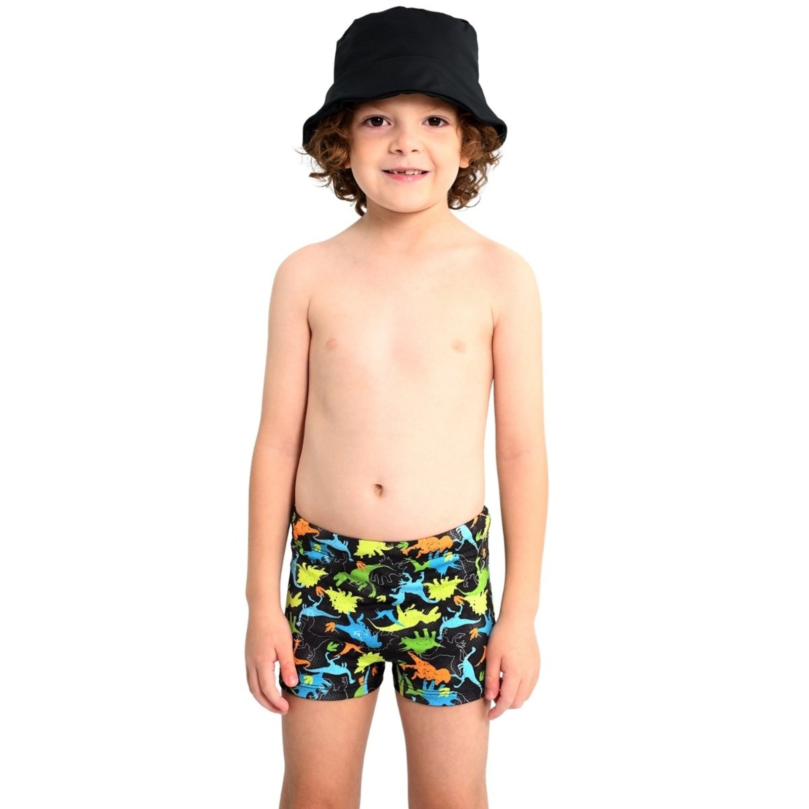 Sunga Boxer Menino Proteção UV FPS 50+ Marujos E Sereias Preto Dinossauro