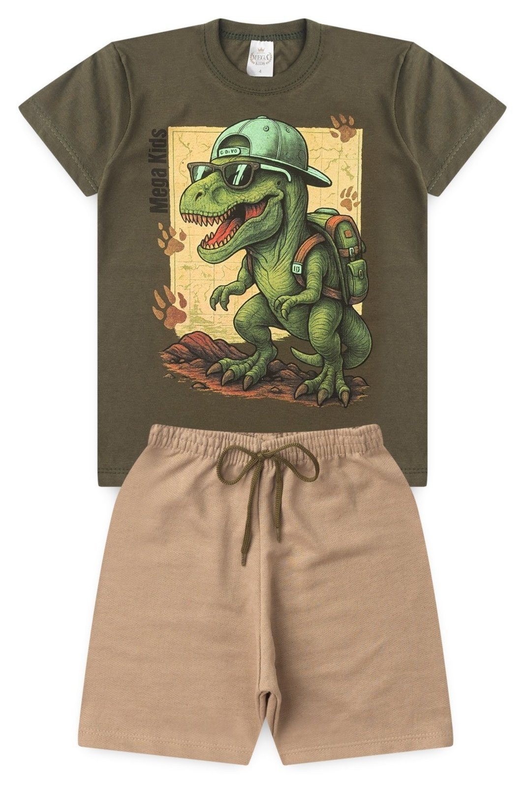 Vista 3 Infantil - Conjunto Verão Masculino Dino de Boné - Verde Mega Kids unico verde Mega Kids unico verde