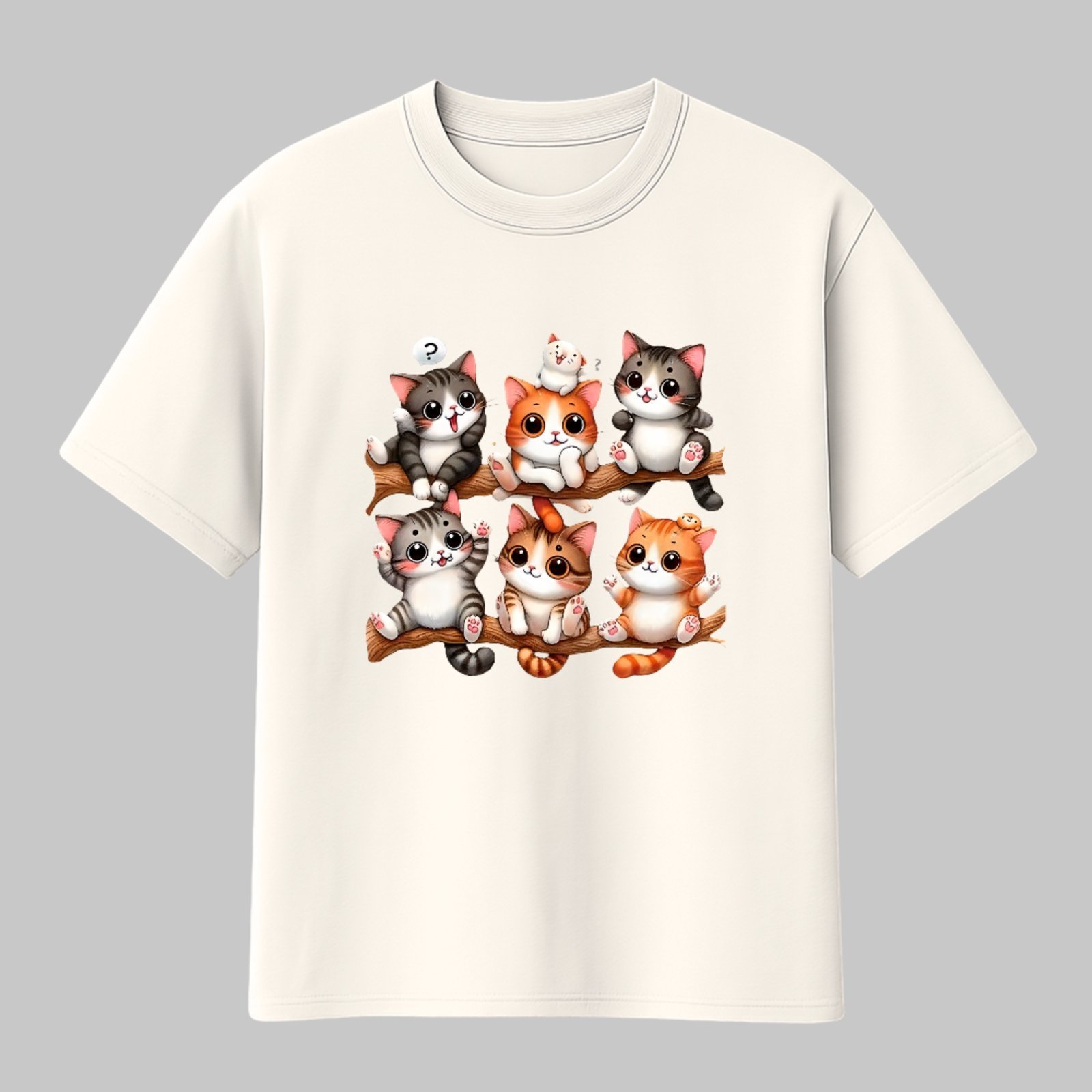 Camiseta Básica Gatinhos Fofos Estilo Cute Unissex Off White