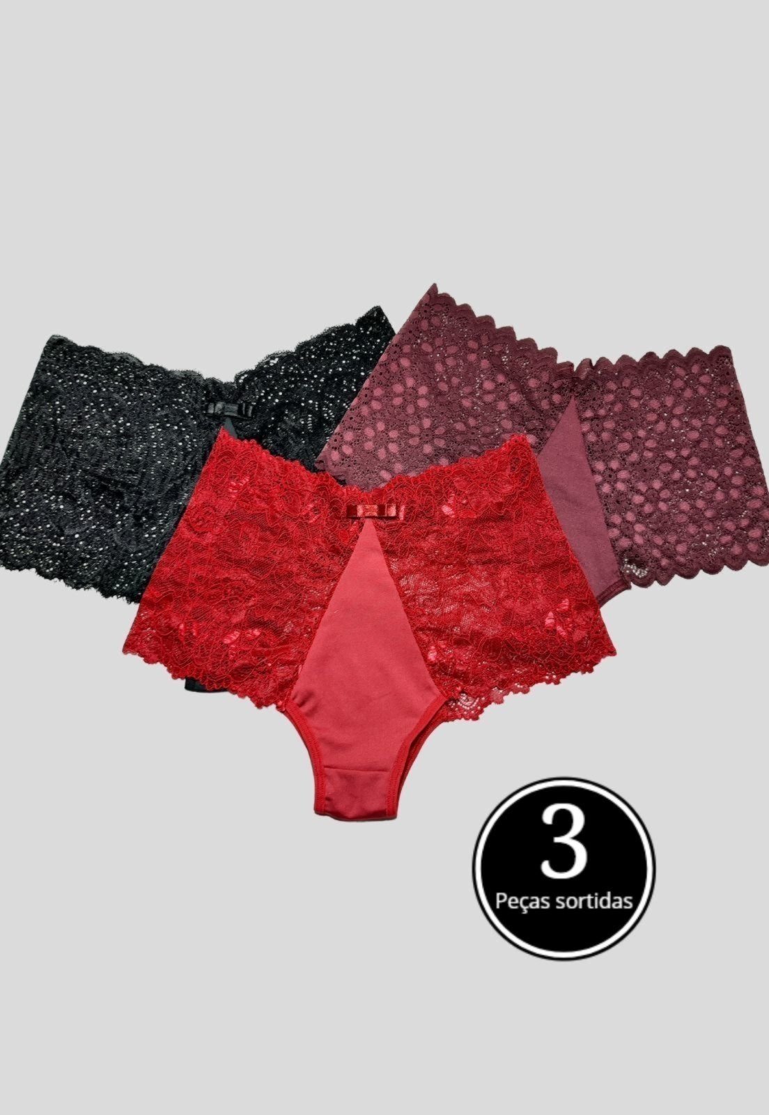 Calcinha Plus Size Com Renda Atraente Cintura Alta Bella Fiore Modas Kit3