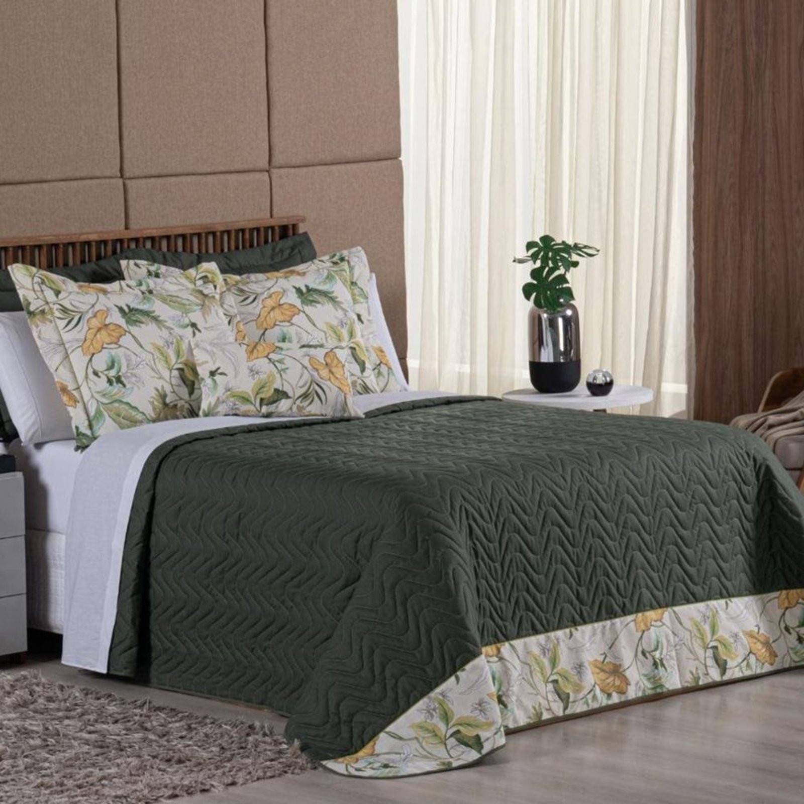 Cobre Leito Queen Ornari 150 Fios Algodão 4 Peças - Verde Musgo
