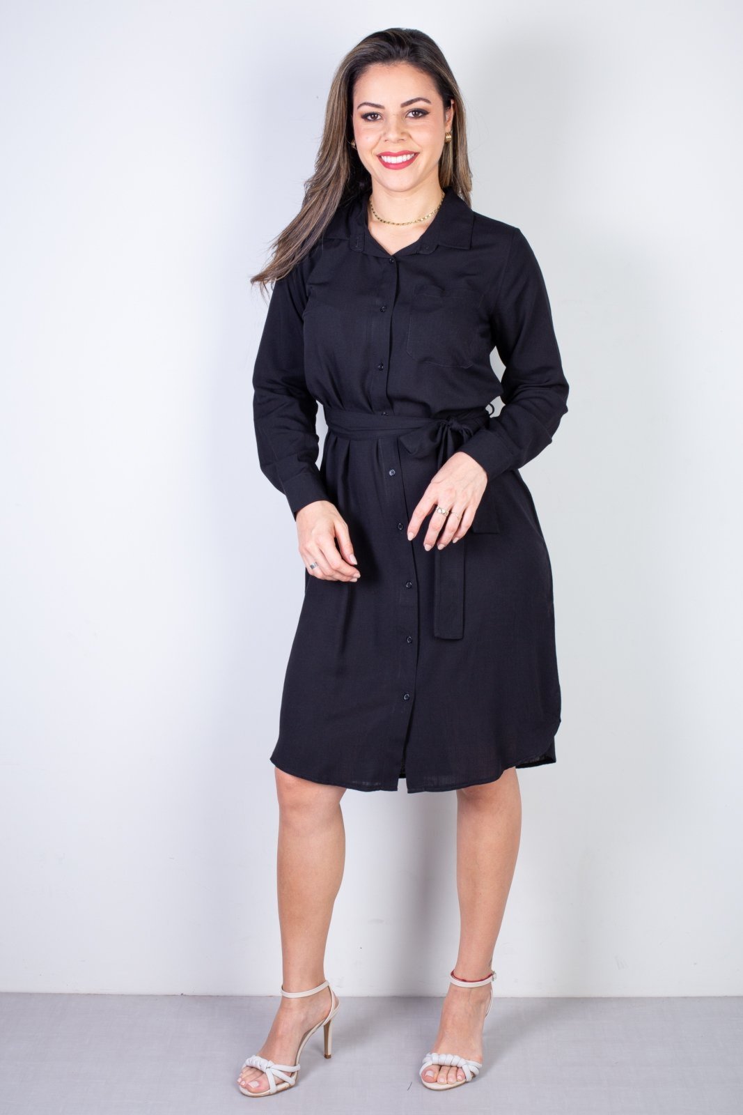 Vestido Enluaze Chemise Manga Longa 51313 – Preto