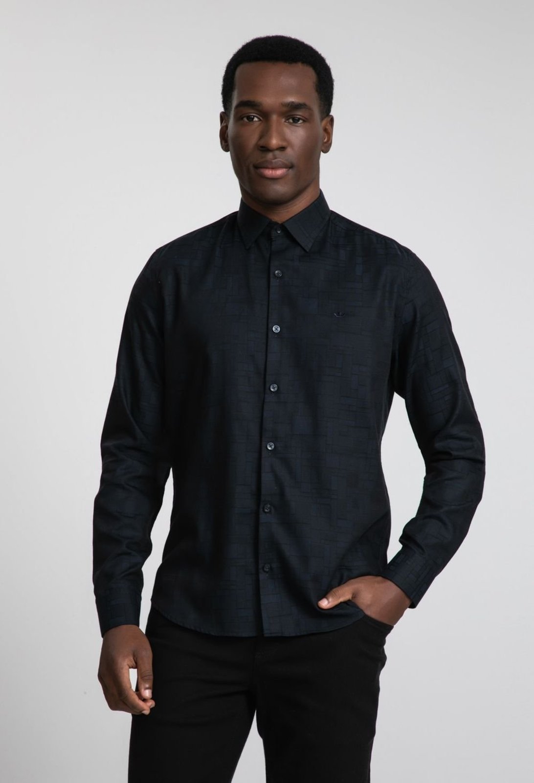 Camisa Docthos Manga Longa Algodão Egípcio Jacquard Geométrico Camisa Manga Longa Docthos Tailor Fit Algodao Egipcio Jacquard 007 Marinho 4/42