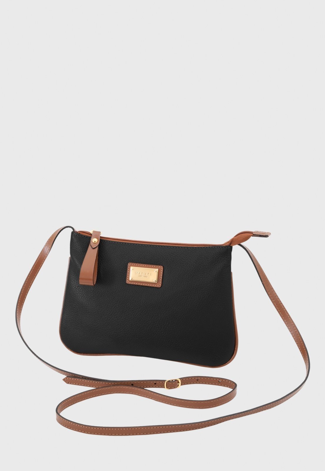 Bolsa Transversal Couro Mariart 199MRT Preto/Camel