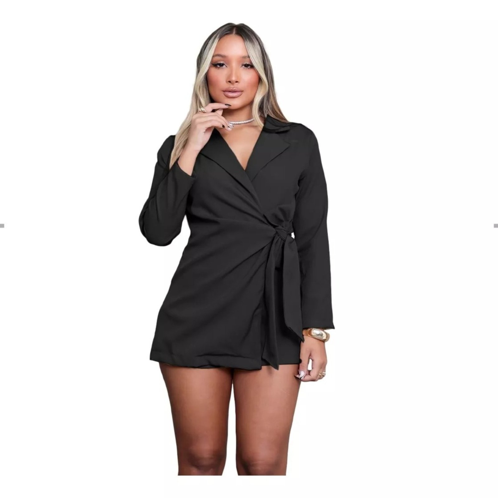 Macaquinho Blazer YWC Ind Alfaiataria Feminino Moda Blogueira Social Preto
