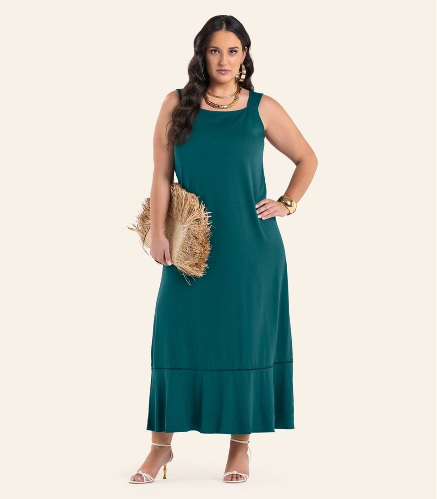 Vestido Feminino Super Midi Viscose Secret Glam Verde