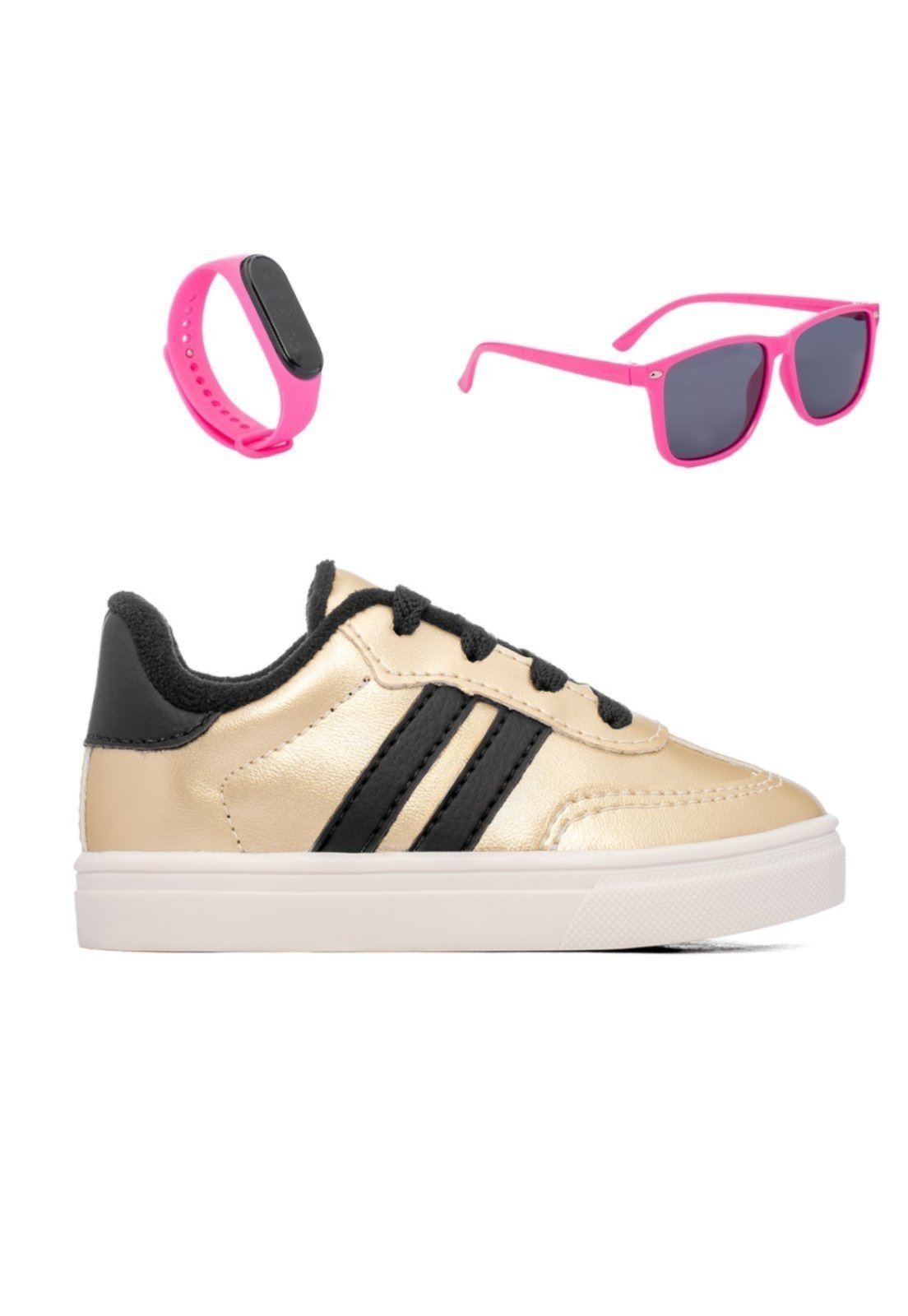 Infantil – Combo Tenis Casual Oculos Relogio Menina Funfy 340A Dourado
