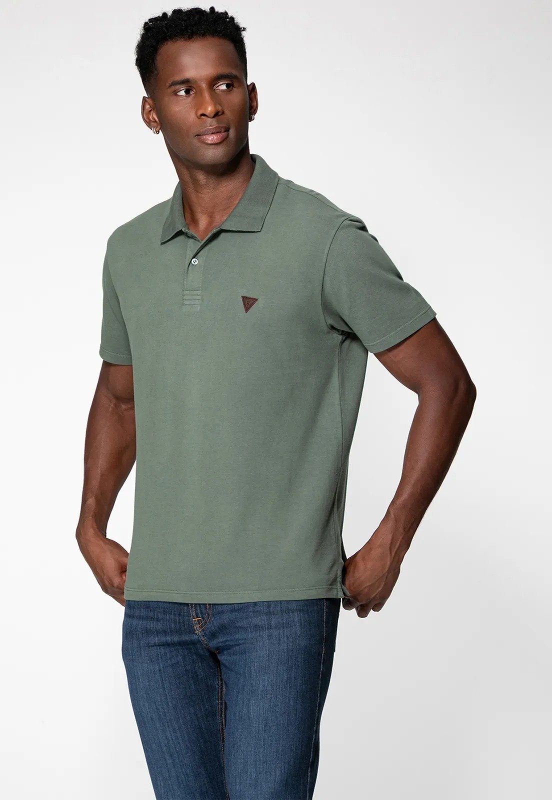 Camisa Polo Guess Etiq Triângulo Verde Escuro