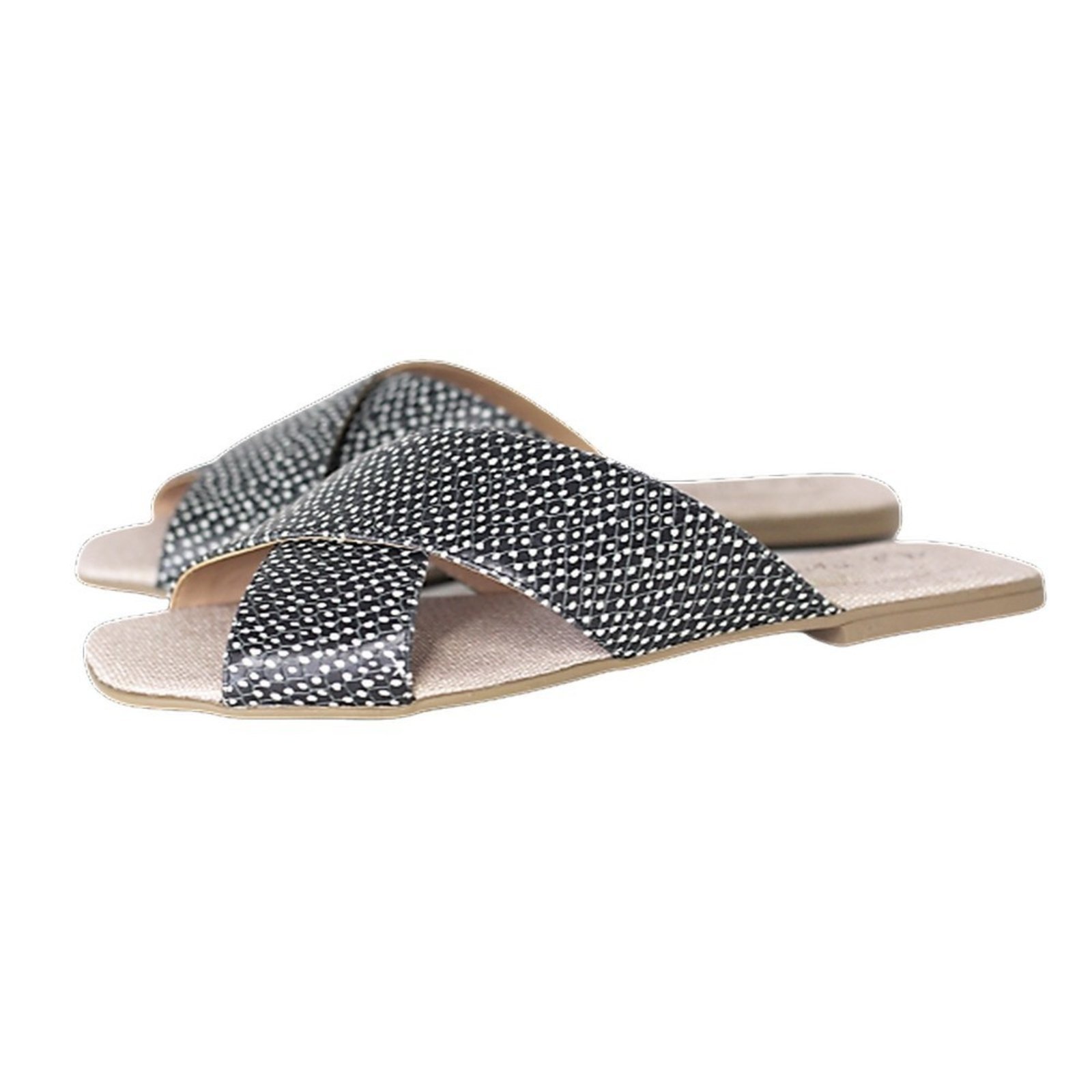 Chinelo Rasteirinha Tiras em Couro Estampa Preto Spinelli
